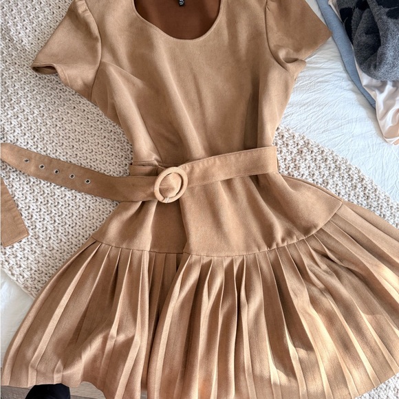 Stylish Tan Kids Dress with Belt - Picture 1 of 2